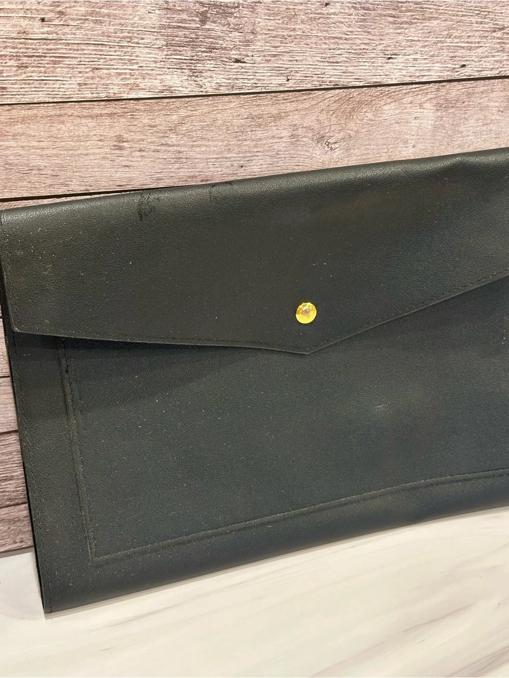 Men's Black Envelope Briefcase with Gold Snap Closure